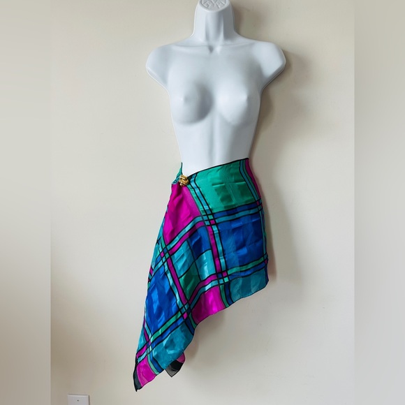 Vintage Multi Color Abstract  Print Versatile Wear 80s Fashion Rectangular Scarf - Picture 5 of 10